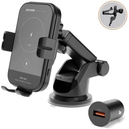 پایه نگهدارنده و شارژر بی سیم گوشی موبایل پرودو مدل PD-WCM15W به همراه شارژر فندکی