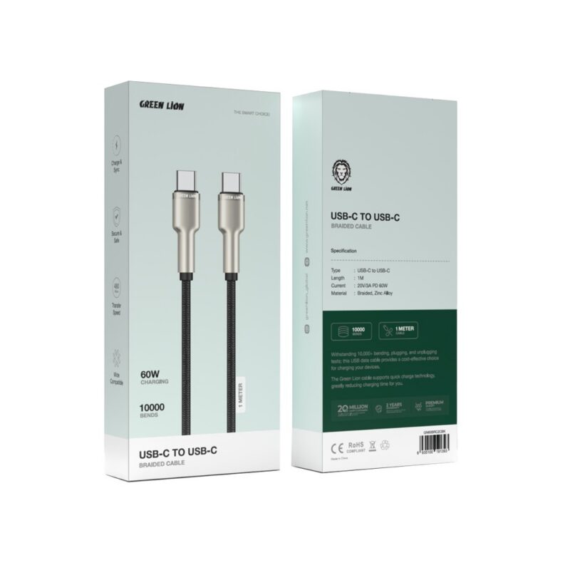 کابل کنفی USB-C به USB-C گرین لاین 60 وات